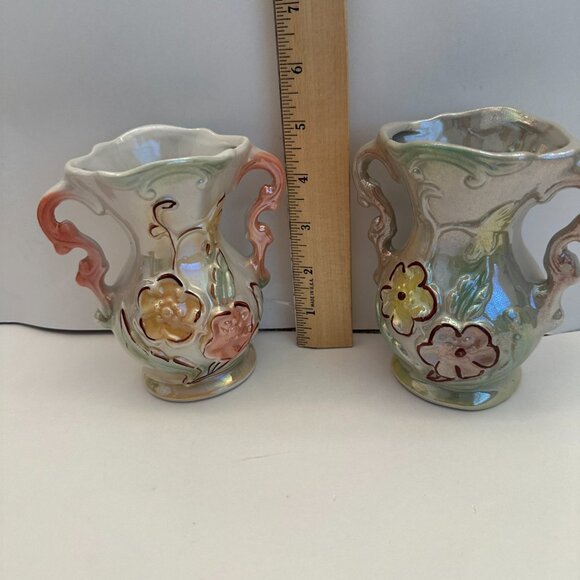 Vintage Three Glazed Floral Vases White Pink and Green - Picture 8 of 9